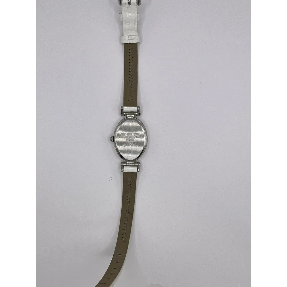 Nine & Company Watch Women's Stainless Silver White Leather‎ Band- New Battery!
